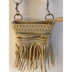 Claire SW Western Mini Crossbody Beige Fringes 8"x6" Faux Leather